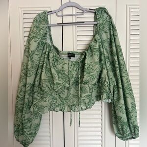 Eloquii Green Puff Sleeve Crop Blouse